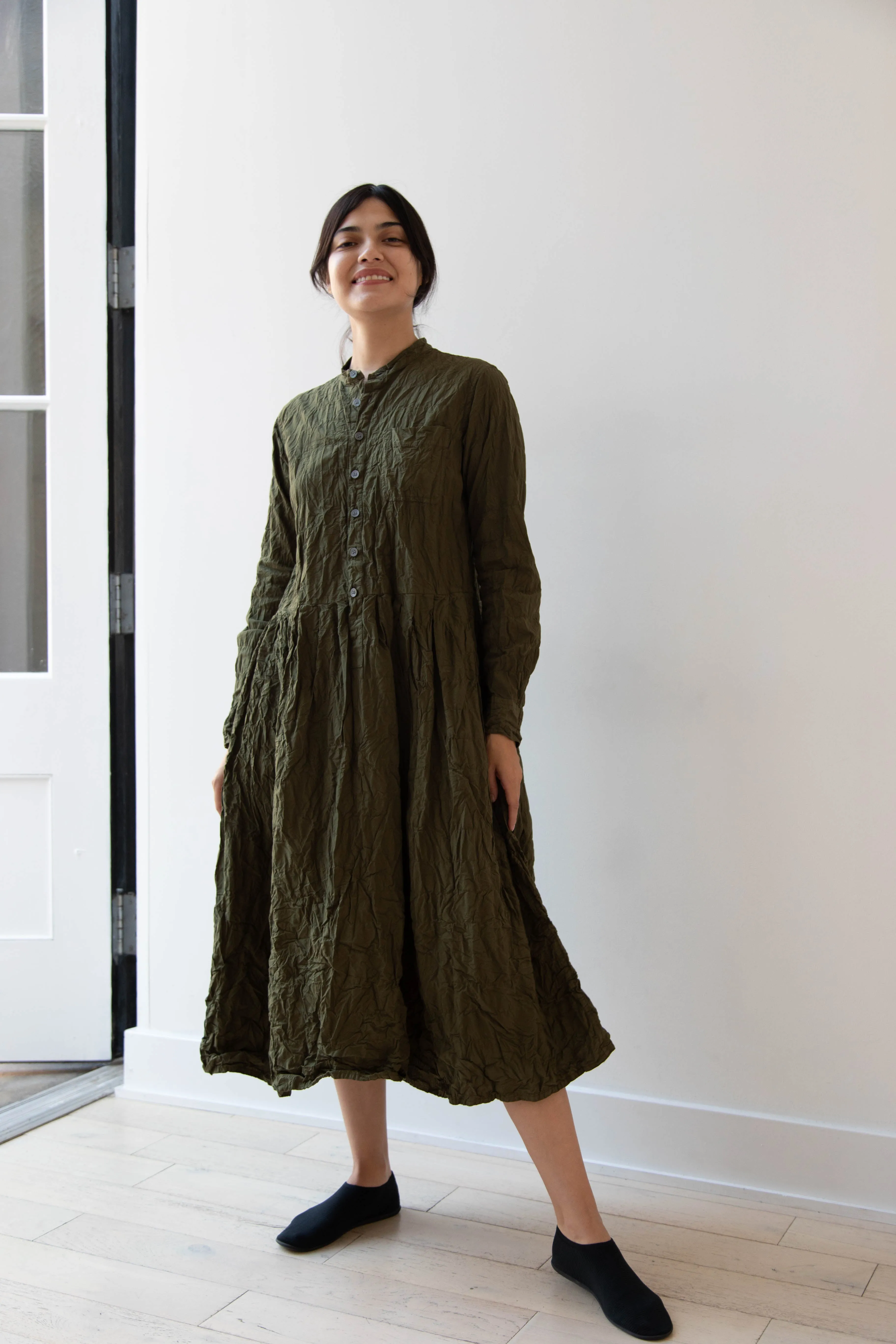 Pas de Calais | Crinkle Cotton Dress in Khaki