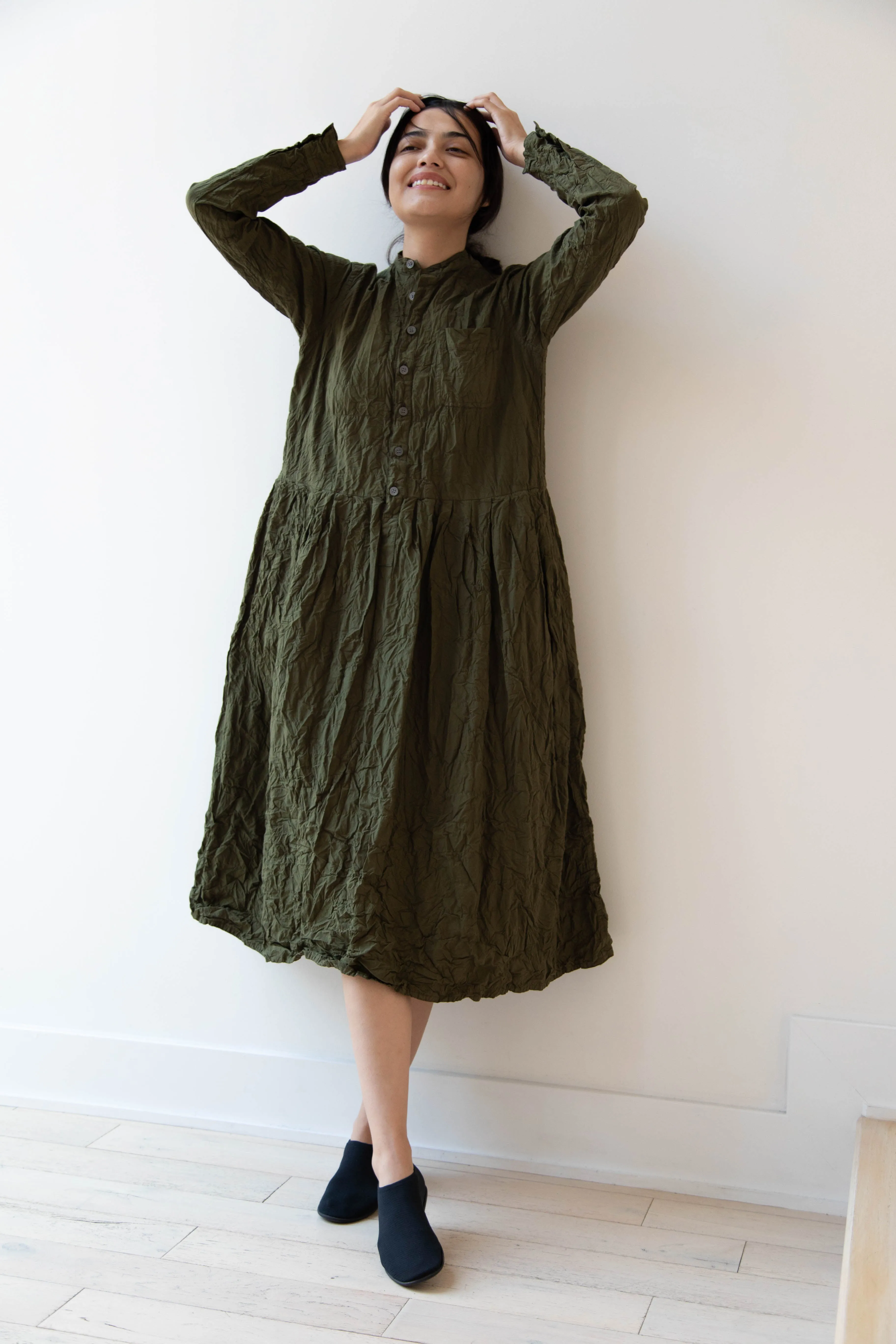 Pas de Calais | Crinkle Cotton Dress in Khaki