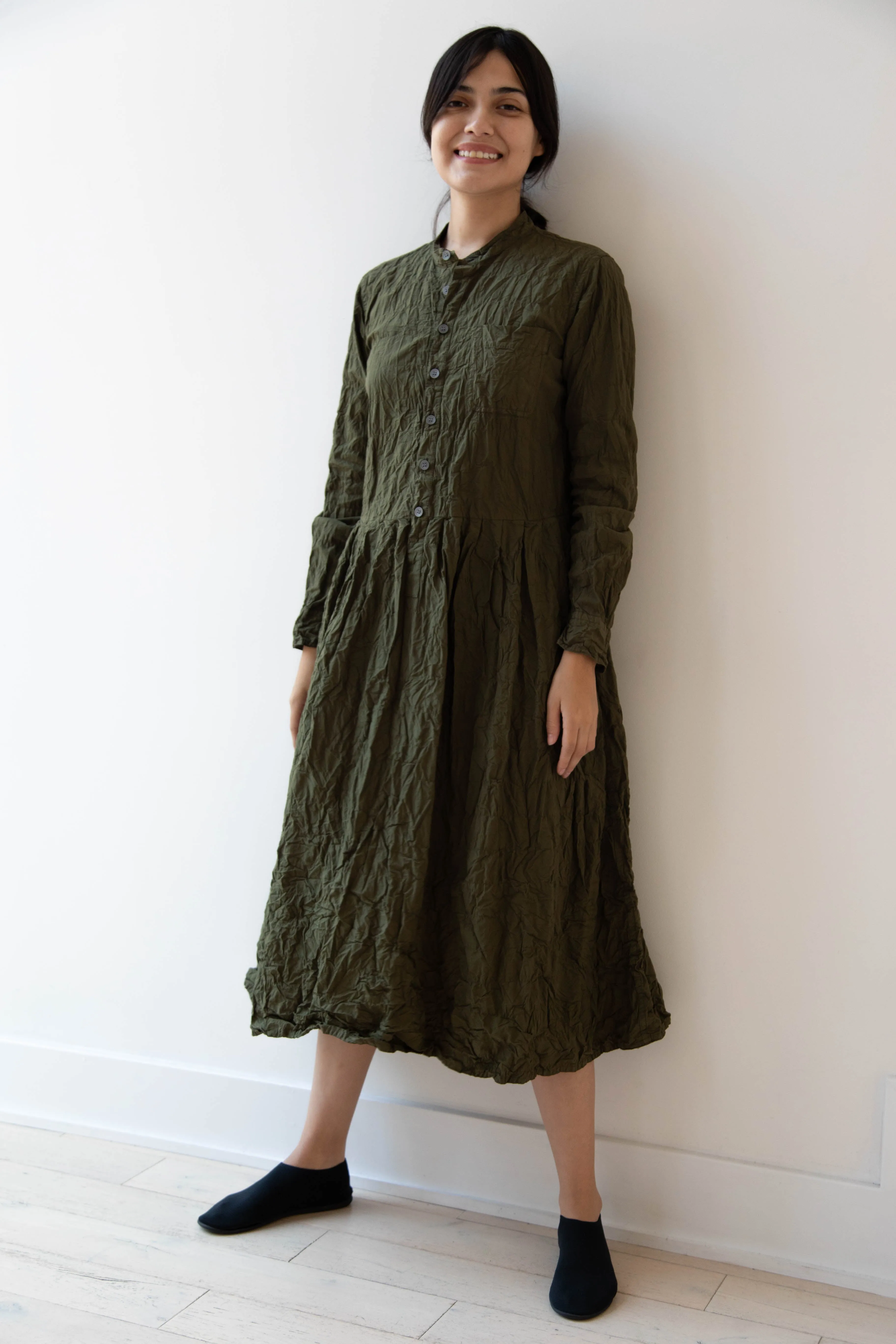 Pas de Calais | Crinkle Cotton Dress in Khaki