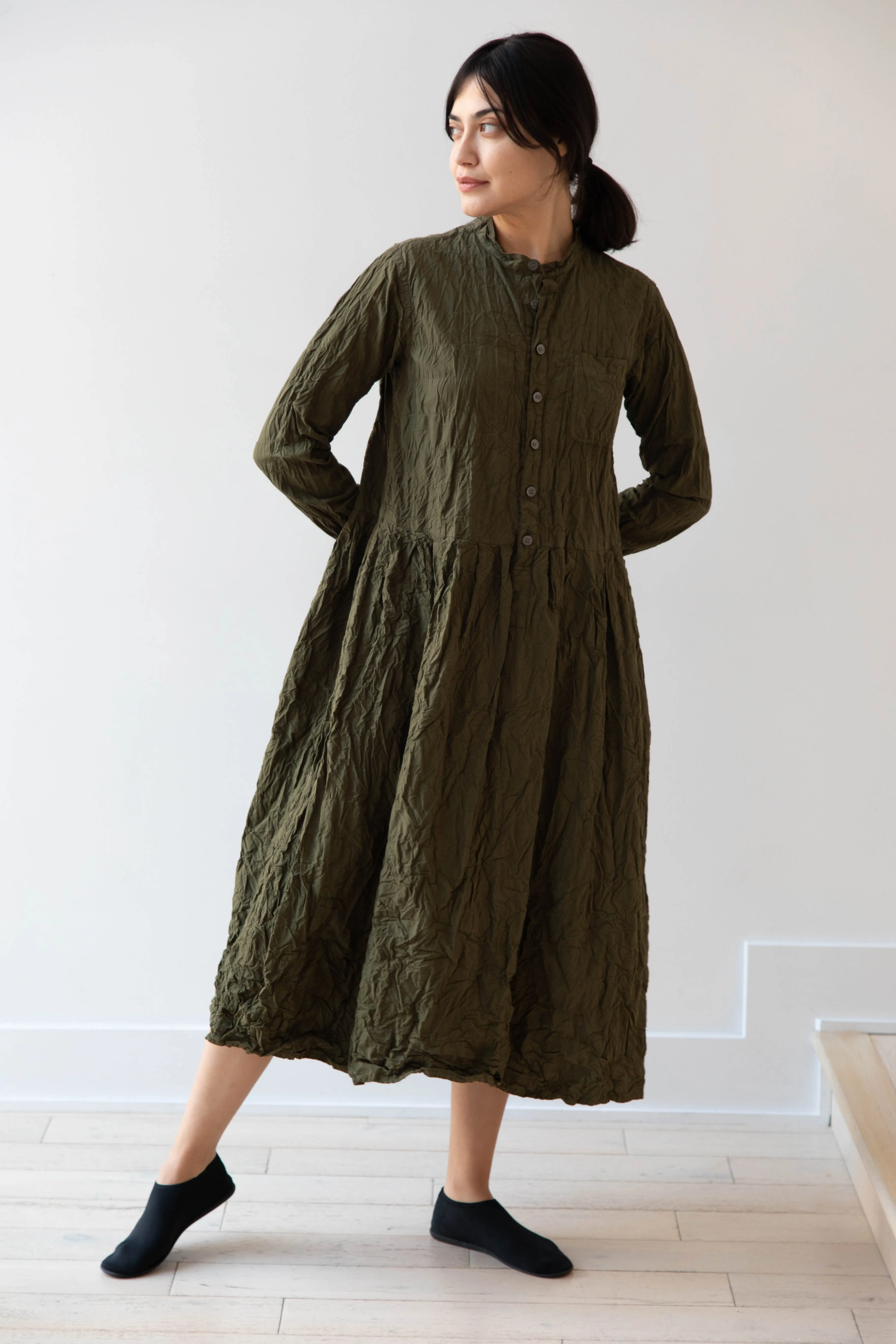 Pas de Calais | Crinkle Cotton Dress in Khaki