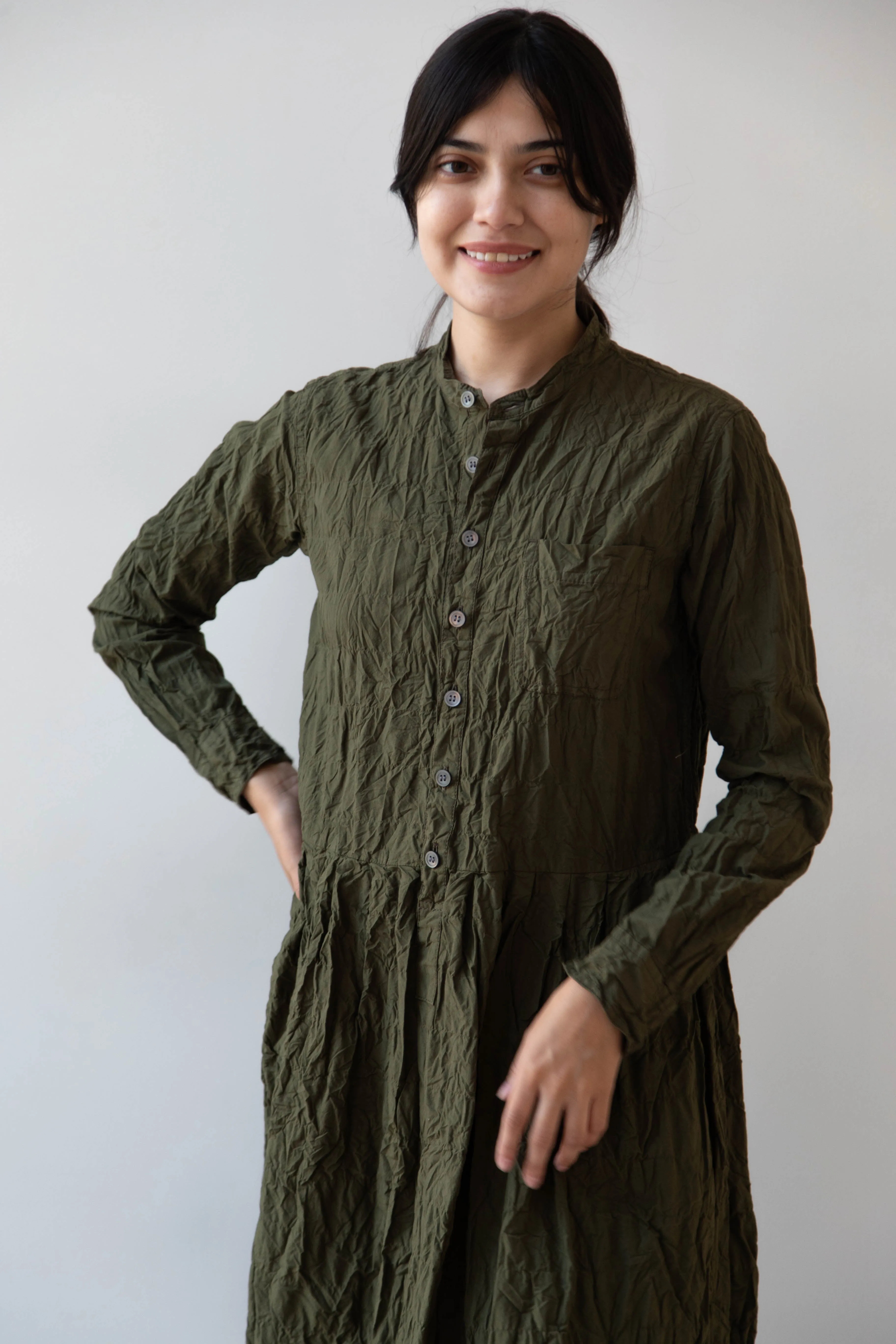 Pas de Calais | Crinkle Cotton Dress in Khaki