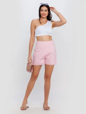 Pink Solid Fitted Shorts