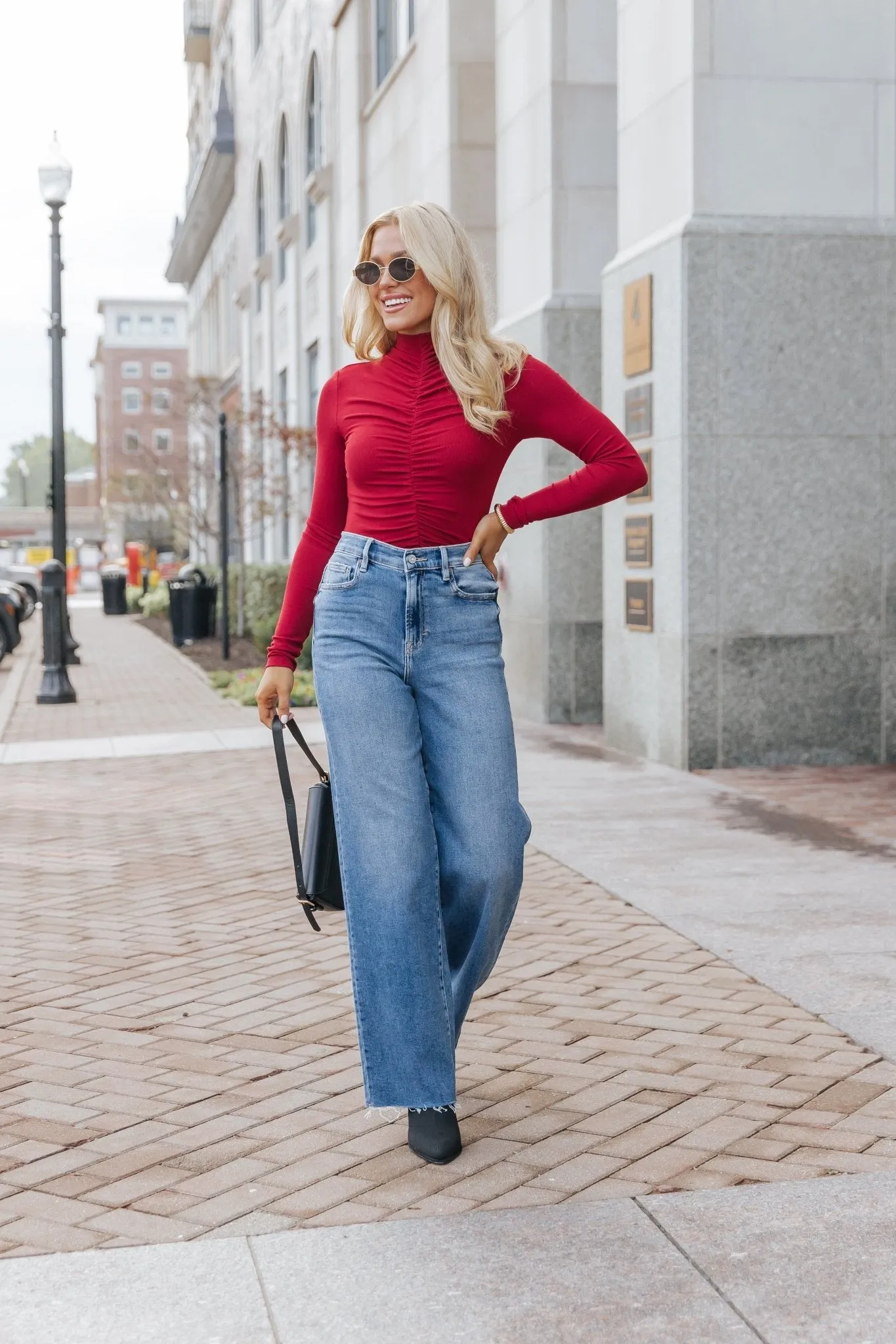 Red Cinched Mock Neck Top - FINAL SALE