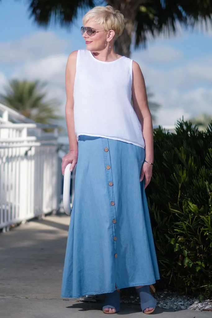 Rosalyn Linen Button Flair Skirt (SL108)