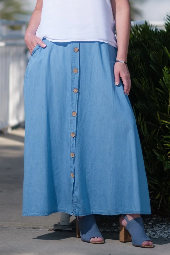 Rosalyn Linen Button Flair Skirt (SL108)