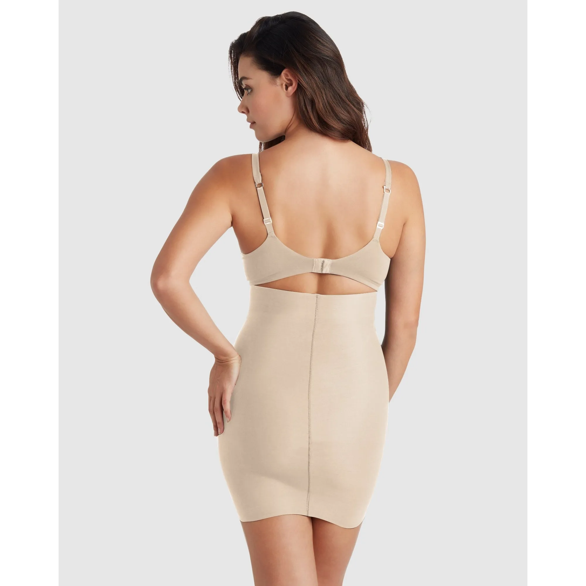 Sleek Essentials High Waist Shaper Slip Skirt-Warm Beige