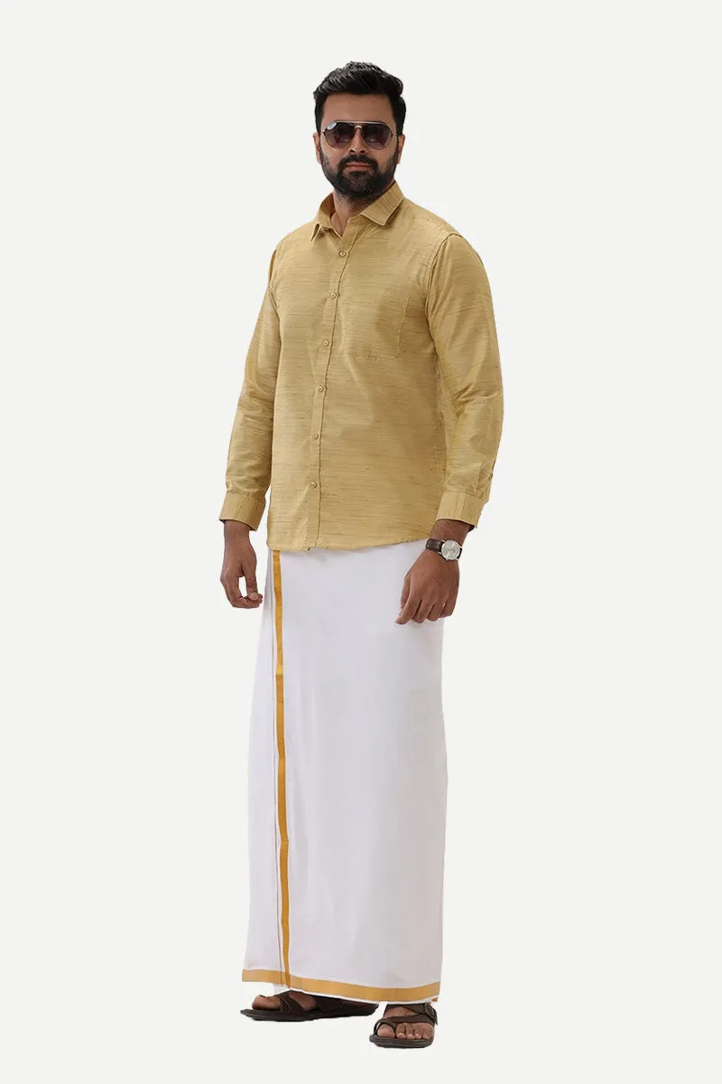 Swaraj - Gold Yellow Silk Shirts For Men | Uathayam