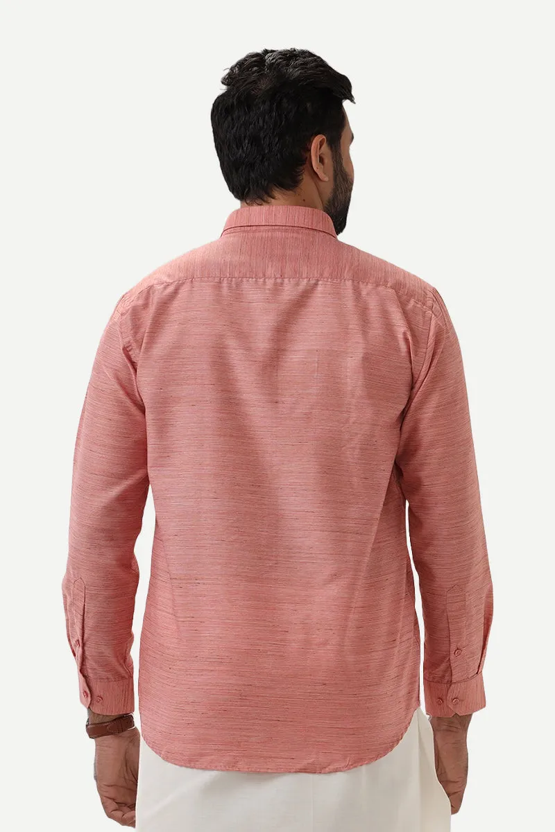 Swaraj - Peach Orange Silk Shirts For Men | Uathayam