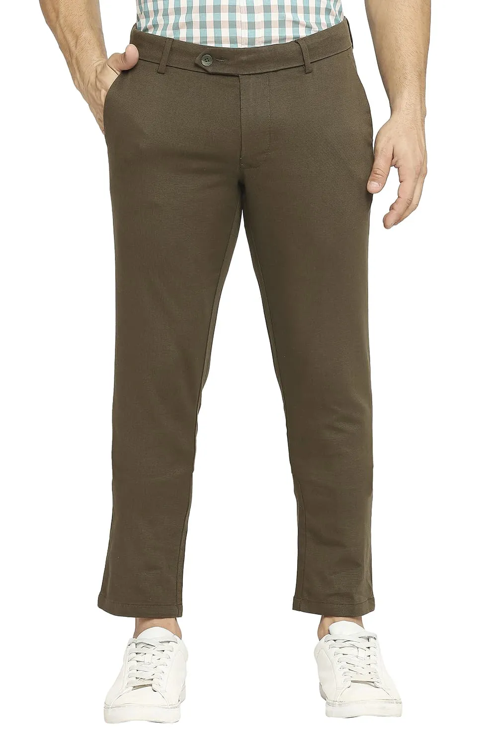 Tapered Fit Cotton Tencel Stretch Dobby Trousers