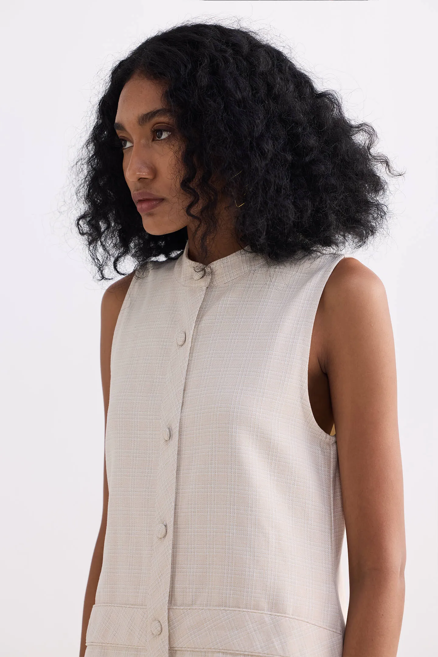 The Cotton Tweed Shift Dress in Cream