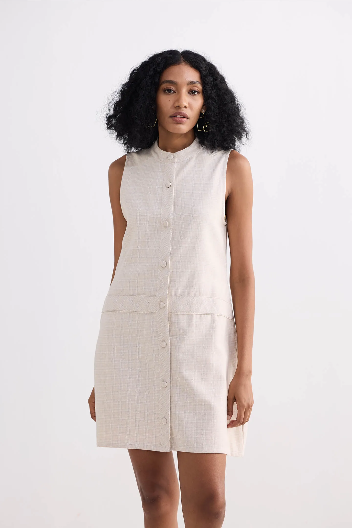 The Cotton Tweed Shift Dress in Cream