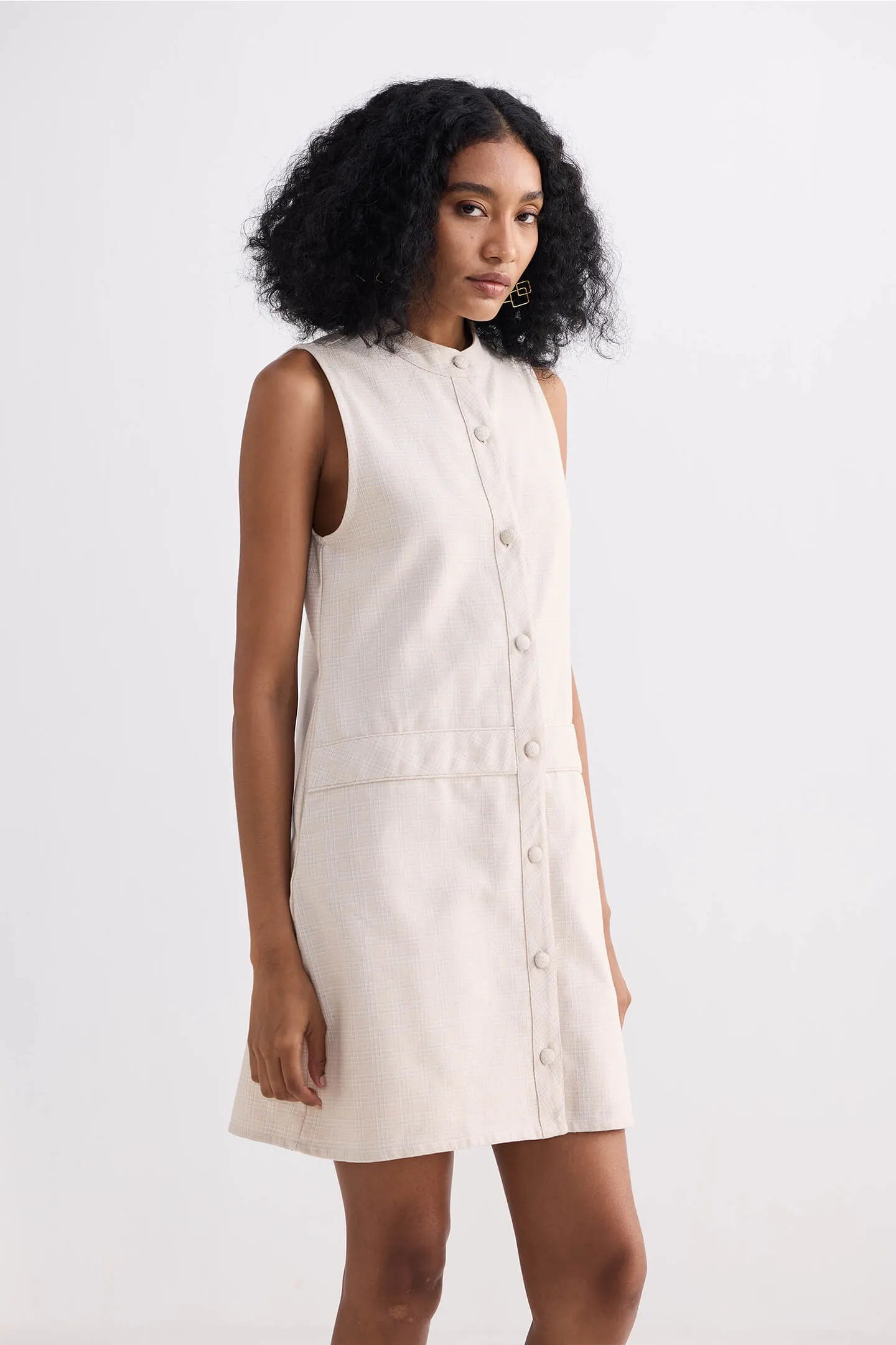 The Cotton Tweed Shift Dress in Cream