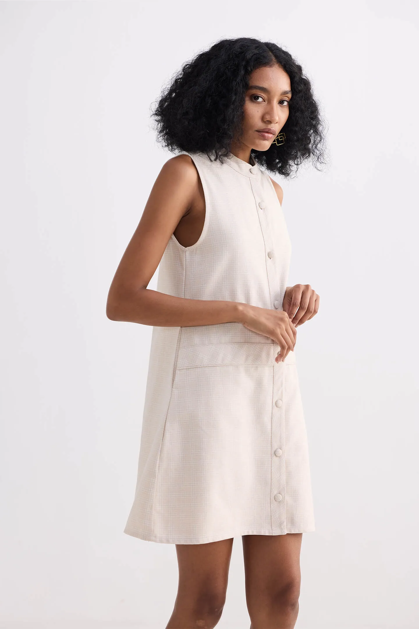 The Cotton Tweed Shift Dress in Cream