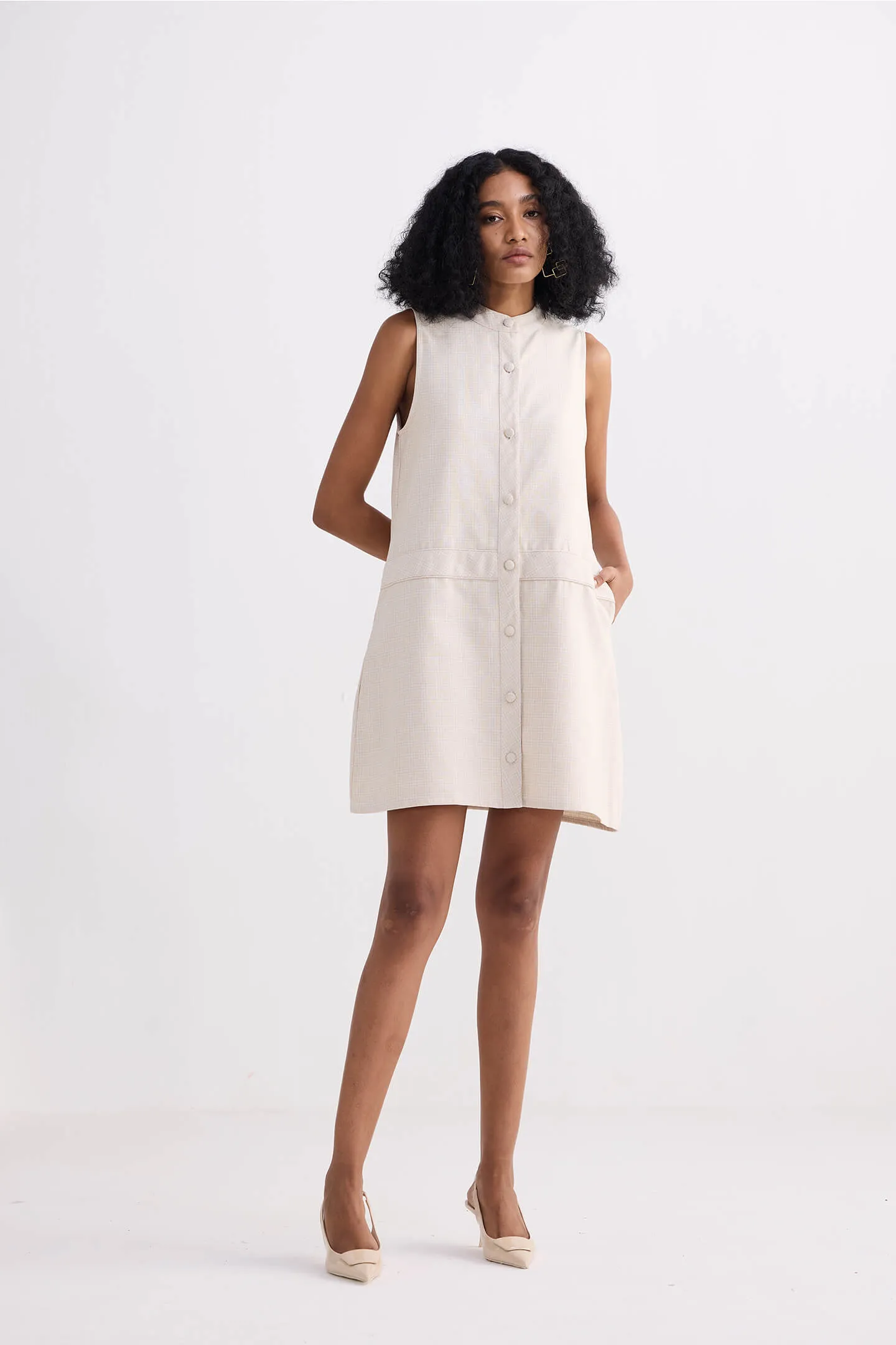 The Cotton Tweed Shift Dress in Cream