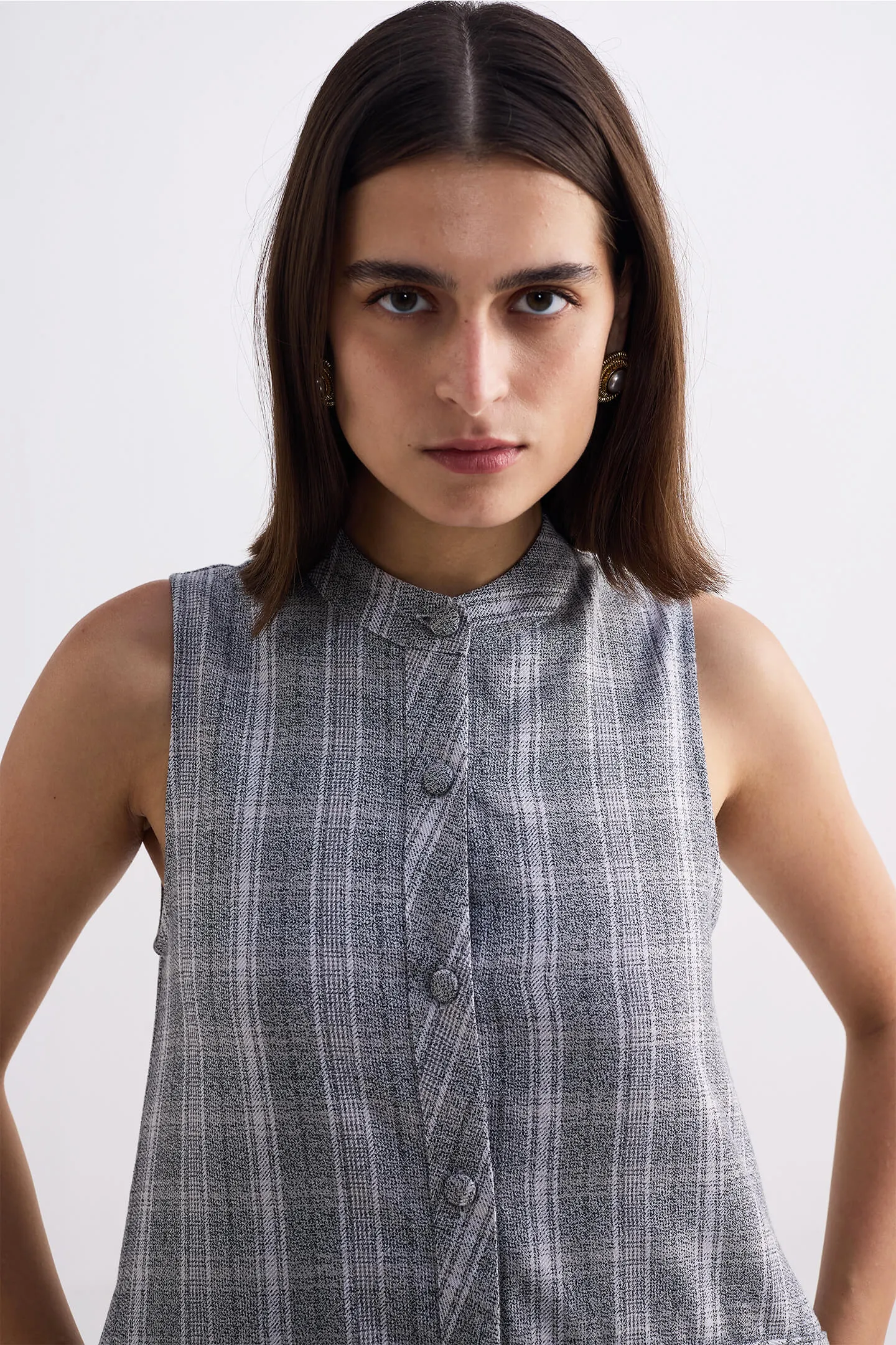 The Cotton Tweed Shift Dress in Grey