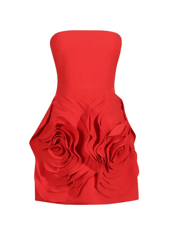 Tube Mini Dress with Oversized Rose Applique for Parties