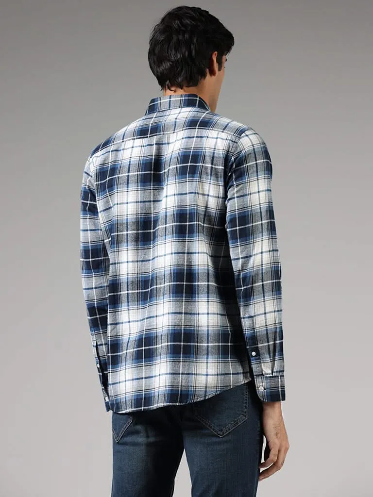 WES Casuals Blue Lindsay Checked Cotton Slim-Fit Shirt